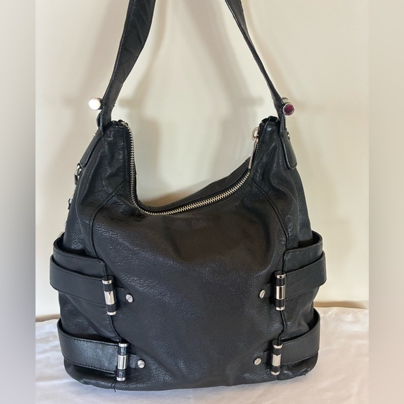 Michael Kors Leather Hobo Bag with Silver Accents - Picture 1 of 13
